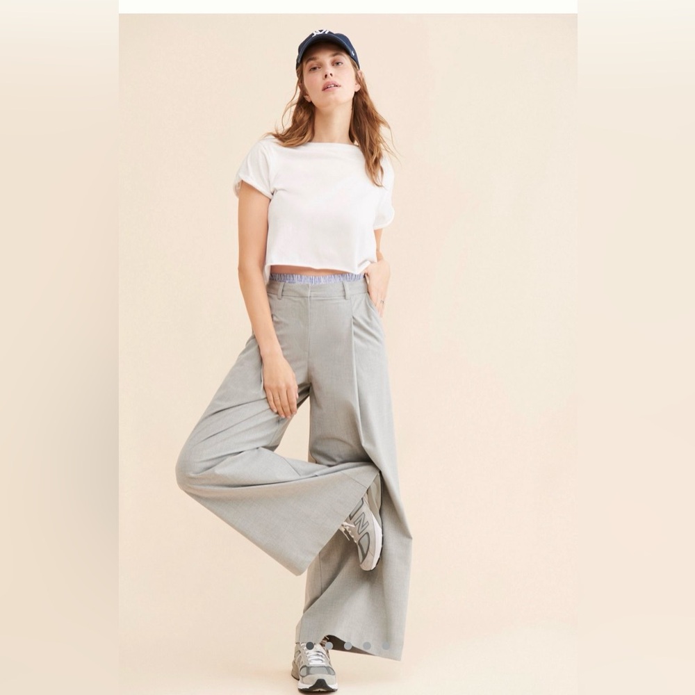 Maeve Light Gray Wide-Leg Pants